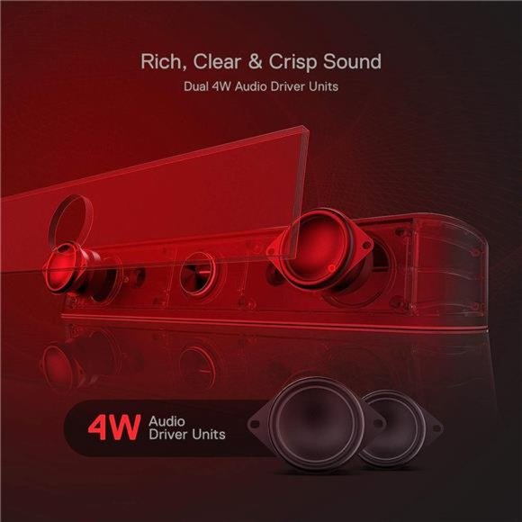 RGB Desktop Soundbar, 2.0 Channel Computer Speaker with Dynamic Lighting Bar - Picture 4 of 7